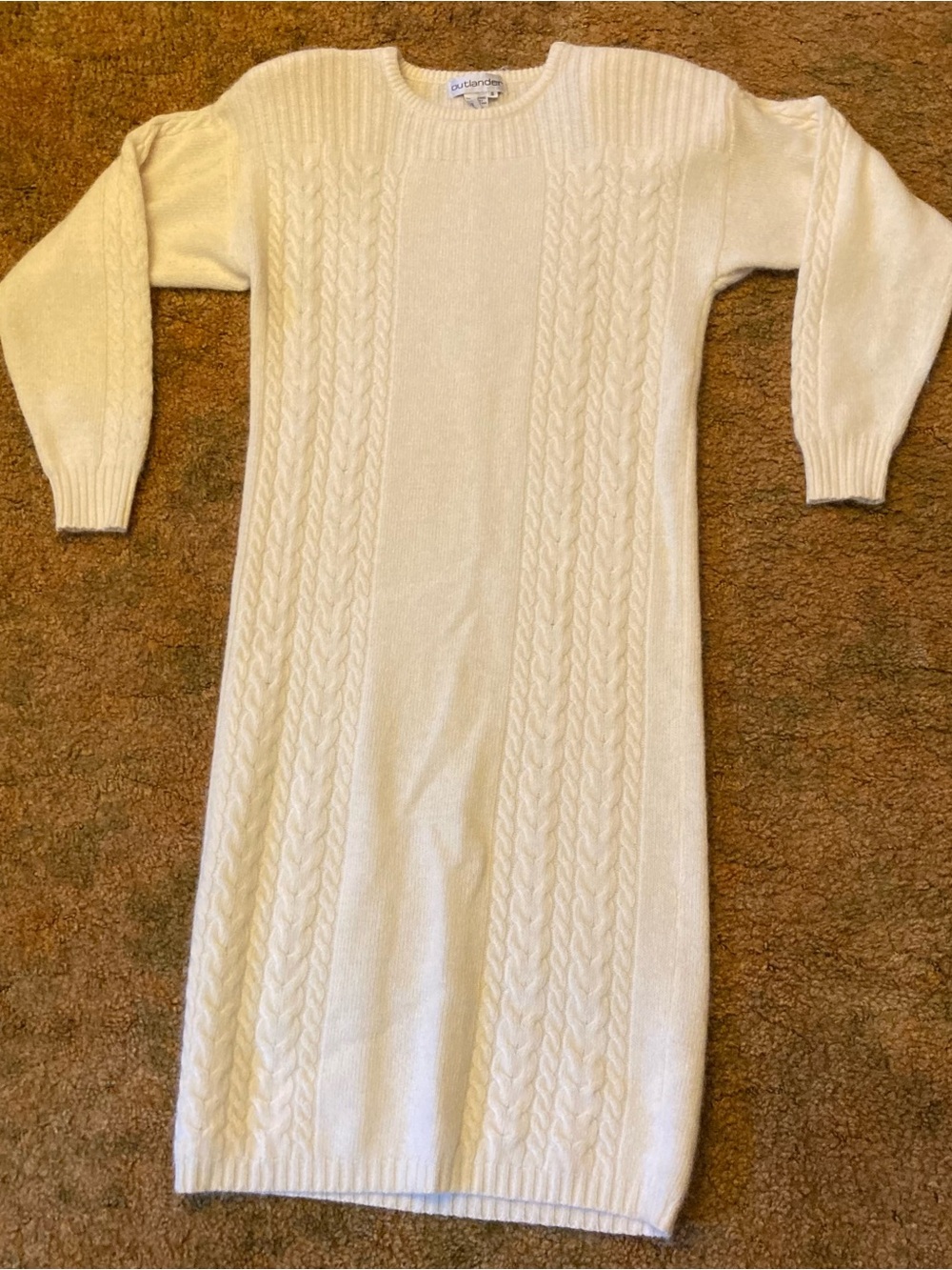 Classic Vintage Cable Knit Ivory Long Sleeve Dress Lambswool Angora size S